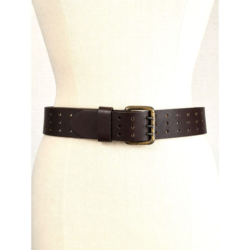 Wiley Leather Belt Size 32 Dark Brown Triple Prong Brass Buckle Western Classic
